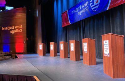 Debate podiums in the Putnam Center